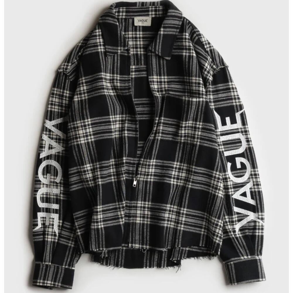 Vague Studios Shirt Mens Large Logo Flannel Plaid Black Streetwear Punk Grunge